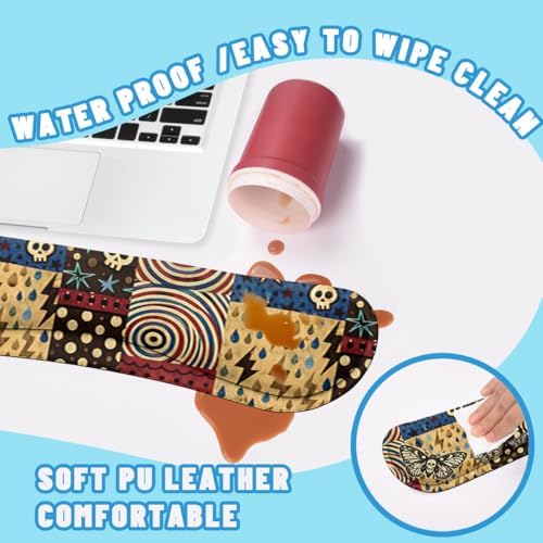 Skull Butterfly Desk Mat Set Vintage Patchwork Large Mouse Pad with Wrist Rest 4in1 Desk Mat for Desktop Ergonomic Computer Desk Arm Wrist Anti-Slip Computer Ergonomic Mouse Pad Home Office Gaming - Image 5