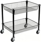 2 Tier Rolling Pantry Cart on Wheels Thick Metal Pantry Floor Organizer Small Utility Cart for Small Space, Fruit Vegetables Rack for Kitchen, Under Desk Storage Onion Potato Storage Basket, Black by Ufriandz