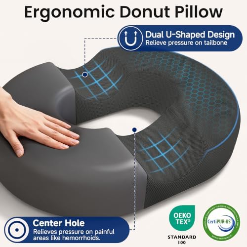CloudBliss Donut Pillow Stadium Seat Cushion for Tailbone Pain Relief and Hemorrhoids, Memory Foam Seat Chair Cushion, Portable Seat Cushions for Bleachers, Car, Home & Office - Image 4