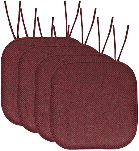 Sweet Home Collection Chair Cushion Memory Foam Pads with Ties Honeycomb Pattern Slip Non Skid Rubber Back Rounded Square 16" x 16" Seat Cover, 4 Count (Pack of 1) by SweetHomeCollection