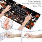 TGFEWYTJYJ Extended Gaming Mouse Pad,Memory Foam Ergonomic Keyboard Mouse Wrist Rest Support Set,Large Desk Mat with Stitched Edges,Non-Slip Base Mousepad Home Office,Highland Cow and Flower - Image 6