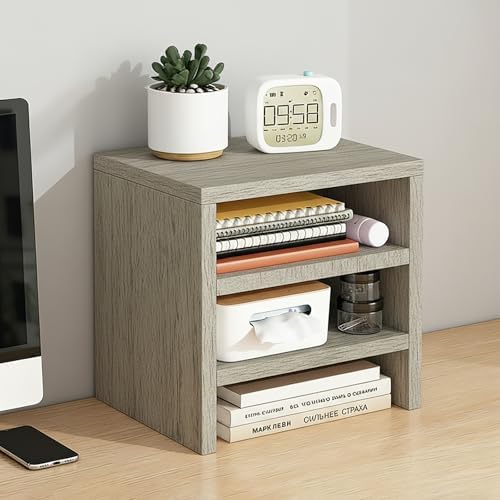 Solid Wood Monitor Stand Riser & Laptop Stand Desk Organizer - Office Accessories for PC Workspace, Computer Organization, Countertop Hutch Light Grey Log 9.9x7.9x9in by Unknown