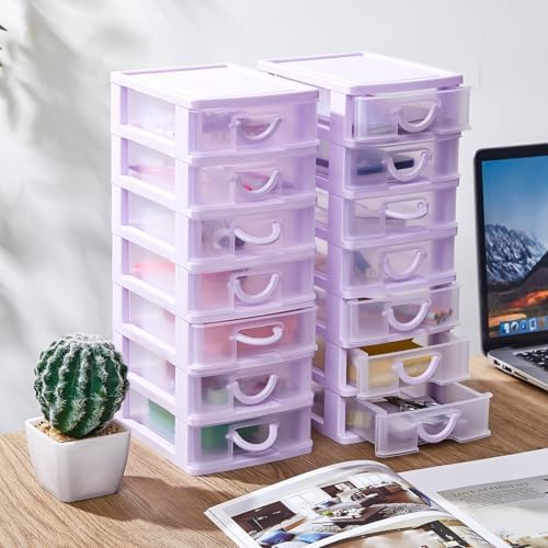Thyle 2 Pcs Small Parts Organizer Drawers Stackable 7-drawer Box, Purple - Image 2