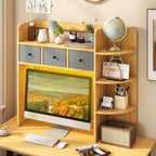 Tangkula Desktop Bookshelf with LED Lights, Dorm Desk Hutch, Burlywood - Image 2