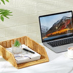 Yeaqee 2 Pcs Paper Tray Organizer for Desk Woven Letter File Organizer A4 File Tray Desk Paper Basket Letter Size Imitation Rattan Holder Organization Rack for Office Storage(Brown,Sleek Style) - Image 6
