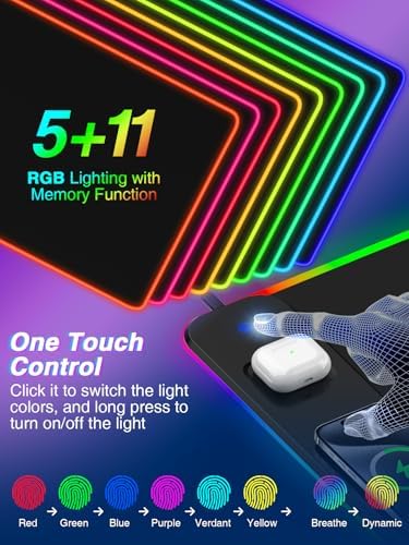 Magnetic Charging Mouse Pad 31.5x15.75, 15W Fast Wireless Charging Desk Mat, XXL Desk Pad RGB Gaming Mousepad, Home Office Large Keyboard Pad with Ultra-Smooth Surface, Non-Slip Base - Image 4