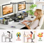 Simple Trending Dual Monitor Stand with Drawer and 2 Pen Holders, Black - Image 5