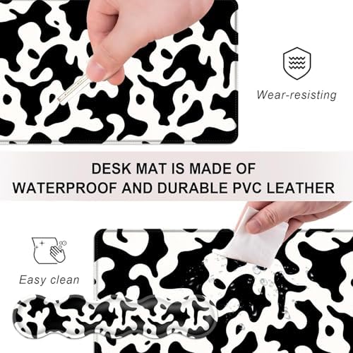 Mouse Pad,Large Desk Mat Set, 4in1 XL Mousepad + Keyboard Wrist Rest+Mouse Wrist Rest+Coaster with Ergonomic Desk Pad for Home Office Table Computer Cover -Cow Print - Image 3