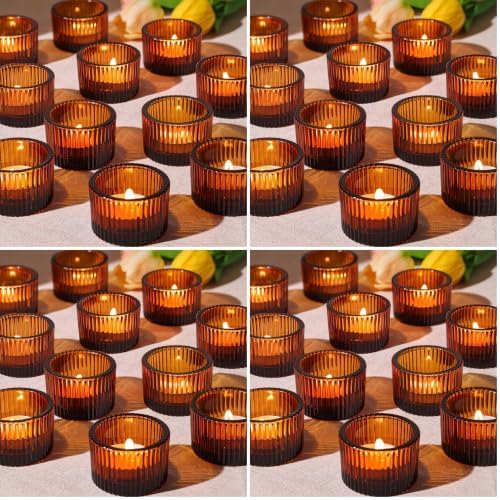 HAVITI 96 Pack Amber Tealight Candle Holders, Glass Votive Candle Holders Fall Decorations for Home Table Fall Wedding Centerpieces, Party Supplies and Vintage Decor by LOVELIGHTLOVELIFE