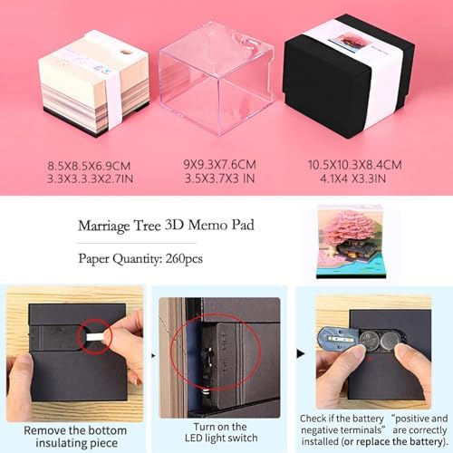 3D Memo Pad 260 Sheets Paper Carving Art 3D Sticky Notes Convenience Post Notes Marriage Tree Kawaii Notepad with Light Pen Holder&Bookmark DIY Creative Gifts - Image 6