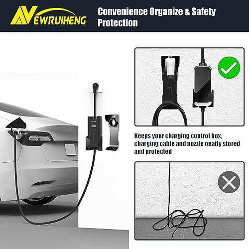 EV Charger Holder and Control Box Holder Set, Wall-Mount Electric Vehicle Charger Storage, Nozzle Holster Dock and Cable Organizer Combination for SAE J1772 Connector - Image 5