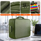 Fireproof Document Box With Lock, 16-Pocket File Organizer, Green - Image 3