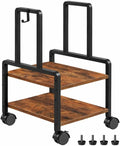 Adjustable 2-Tier PC Stand, Computer Tower Stand with 360° Locking Wheels & Hooks, CPU Cart for Floor, Carpet and Under Desk, 15.2" x 11.8" x 26", Rustic Brown by Unknown