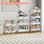2 Tier Small Rolling Cart Metal with Wheels, White Under Desk Storage Carts - Image 5