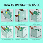 MACOPRO Folding Utility Cart Portable Rolling Crate Handcart Shopping Trolley Collapsible Tool Box, with Lid, Basket on 4 Rotate Wheels, for Grocery, Office, Teacher, Travel Shop Move Luggage (Green) - Image 5