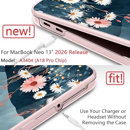 DONGKE Compatible with MacBook Neo 13 Inch Case 2026 A3404 A18 Pro chip & Touch ID, Plastic Hard Shell with Keyboard Cover, Screen Protector & Dust Plugs, Sun & Daisie - Image 3