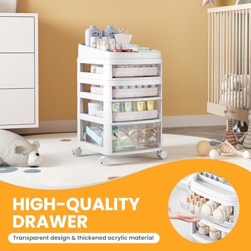 Rolling Cart with 4 Drawers, Clear Plastic Drawer Organizers, Vanity Cart - Image 4