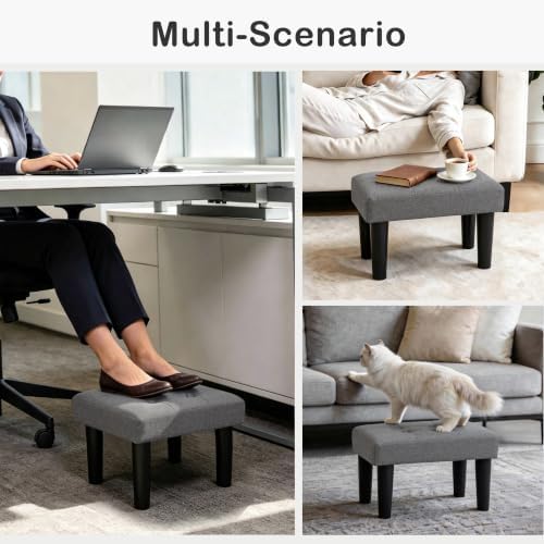 CAROLMADE Footstool Ottoman with Legs, Linen Small Foot Rest Under Desk, Ottoman with Storage for Living Room, Bedroom, Entryway Grey - Image 4