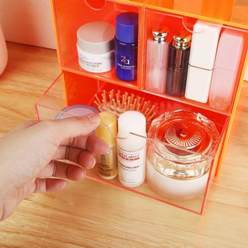 Gelite Desk Organizer with 3 Storage Drawers for Makeup Office Acrylic Desktop Drawer Organizer for Vanity Office Organization and Storage Box, Neon Orange - Image 5