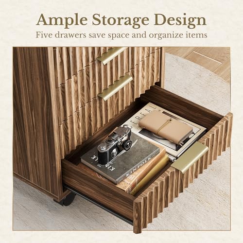 9 Drawer File Cabinet, Wooden Office Cabinet with Drawers, Fluted Storage Filing Drawer for Home Office, Black Walnut - Image 4