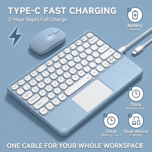 Keyboard Case with Touchpad for Galaxy Tab S10 FE/S10 Lite/S9 FE 10.9-Inch, Tab S9 11", Detachable Keyboard Case with Touchpad, 360 Degree Rotating Stand Cover with S Pen Holder, Blue - Image 4