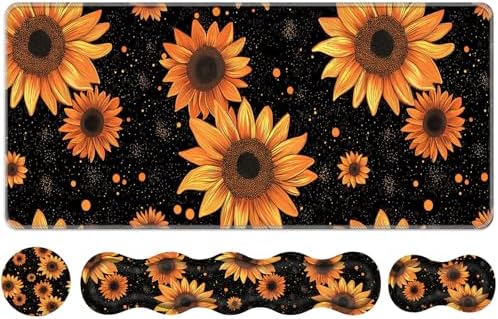 Keyboard Wrist Rest Set,Memory Foam Wrist Support Mouse Pad,31.5"x11.8" Desk Mat for Comfortable Typing & Pain Relief,Non-Slip Base for Office & Home Use - Sunflower by Unknown