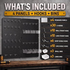 Pegboard Organizer Kit, 4 Pack 12 x 16 in Metal Panels with 6 Bins, Black - Image 3