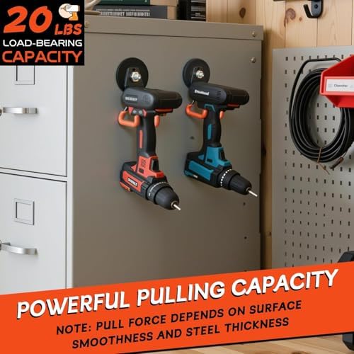 ULIBERMAGNET New Upgraded Heavy Duty Magnetic Garage Hooks,10 Pack Strong Large Magnet Hooks for Power Drill,Garden Tools,Hose,Pegboard,Garage, Workshop,Magnetic Storage Hook for Hanging(Orange) - Image 3