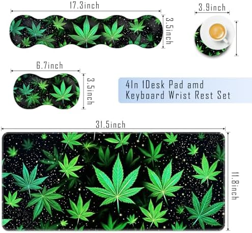 TGFEWYTJYJ Extended Gaming Mouse Pad,Memory Foam Ergonomic Keyboard Mouse Wrist Rest Support Set,Large Desk Mat with Stitched Edges,Non-Slip Base Mousepad Home Office,Marijuana Leaves - Image 2