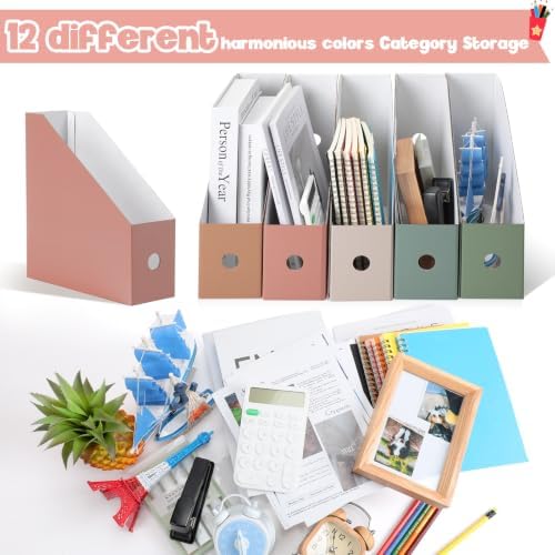 Colarr 24 Pcs Morandi Cardboard Magazine File Holder with Label Stickers - Image 3
