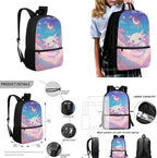 Unisex School Backpack 4Pcs, Cartoon Travel Daypack & Pencil Case & Lunch Bags & Cup Sleeve Lightweight Large Capacity for Elementary Kindergarten Moon Axolotl - Image 3