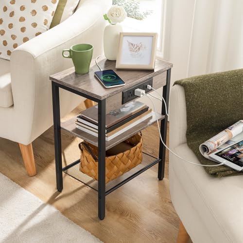 HOOBRO Side Table with Charging Station, Small End Table for Small Space - Image 4