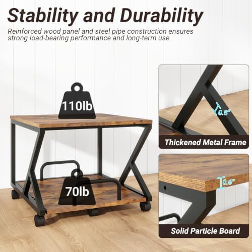 Natwind 2 Tier Printer Stand,19.7''x19.7'',with Pull Out Shelf,Retro - Image 5
