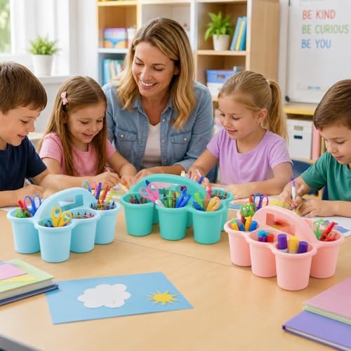 6 Pack Classroom Caddy With Handle, Pink Purple - Image 5