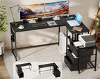 YOSHOOT 55" L Shaped Computer Desk with 3 Fabric Drawers, Gaming Desk by YOSHOOT