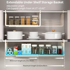 Extendable Under Shelf Storage Basket, Hanging Baskets Under Cabinet Shelf Organizer, for Cabinet Pantry Kitchen Cupboard Desk Counter Bookshelf Space Saver Heavy Duty Slide-in (Black, 2 Pack) - Image 2