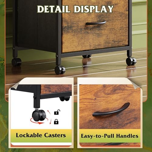 WLIVE Rolling Dresser Nightstand for Bedroom, 3 Drawers, Rustic Brown - Image 7