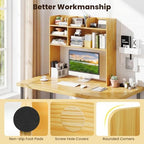 GIANTEX Desktop Bookshelf, 37" Desk Hutch Dorm for Computer Up to 32 Inch, Countertop Hutch w/6 Storage Shelves, 3-Tier Desktop Organizer Display Rack, Wood Desk Shelf for Home Office (Burlywood) - Image 6
