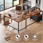 Furologee 66'' L Shaped Desk with Power Outlet and 2 Drawers, Rustic Brown - Image 4