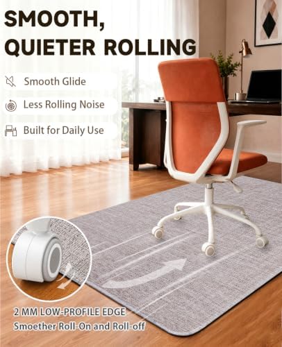 Funwheat Woven Office Chair Mat for Hardwood Floor, 30 x 48 in, Light Grey - Image 6
