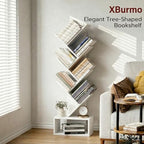 XBurmo 6 Tier Tree Bookshelf - Small Bookcase, Compact Book Tower with Drawer, Corner Bookshelf for Bedroom, Living Room and Home Office Storage, White - Image 3