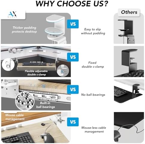AX WABER Keyboard Tray Under Desk Pull Out with Extra Sturdy C Clamp Mount System, 27.3 (32.5 inch Including Clamps) x 11 Inch Slide-Out Platform Computer Drawer for Typing Grain - Image 2