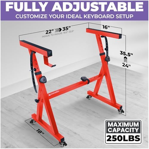 Liquid Stands Keyboard Stand w/ Wheels - Z Style Adjustable & Portable Professional Heavy Duty Digital Piano Stand - Fits 54-88 Key Electric Pianos - Sturdy Rolling Musical Keyboard Stand (Red) - Image 2