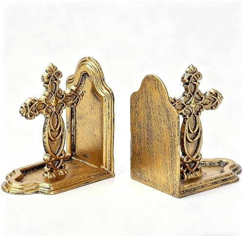 Antique Cast Iron Catholic Cross Book Ends, Decorative Bookends by Jemeni
