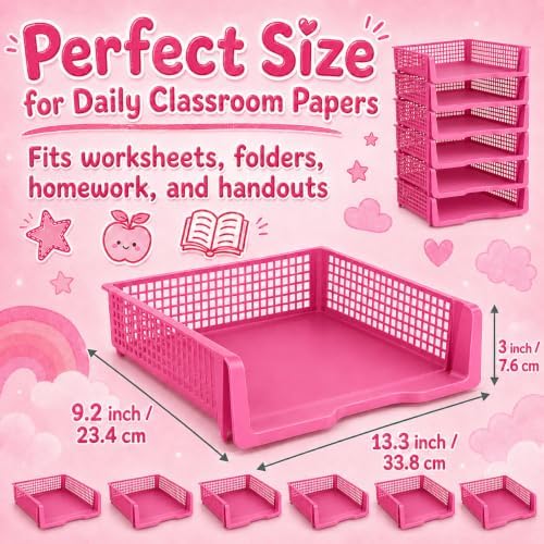 6 Pcs Purple Turn in Trays Classroom, Stackable Paper Bins for Classroom, 13x9x2.8 inch Plastic Baskets Desktop Organization System Office (Purple) - Image 2