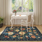 DUKINO 4x6 Area Rug, Floral Washable Office Chair Rug Non Slip, Navy Blue - Image 3