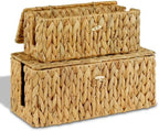 efluky 2 Pack Water Hyacinth Floor Cord Covers with Lid, Hand-woven Cable Management Box, 2 Open Slots Cord Box to to Hide USB Wire, Power Strip & Charger for Home & Office and Dorm, Natural by efluky