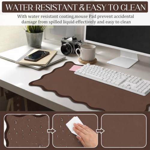 Hahafelt Large Scalloped Desk Mat Pad, Brown, 31.5 x 15.8 Inches - Image 5