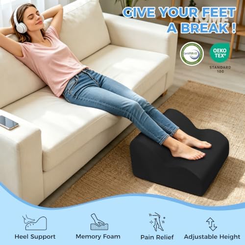 26D Foot Rest for Under Desk at Work, Ergonomic Memory Foam, Black - Image 4