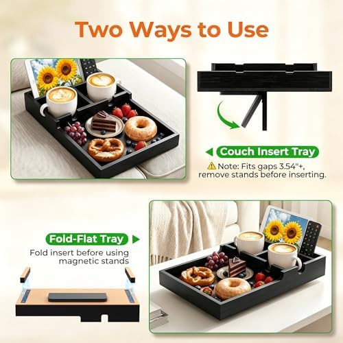 Bamboo Sofa Tray Insert with 2 Cup Holders for Sectionals - Image 3